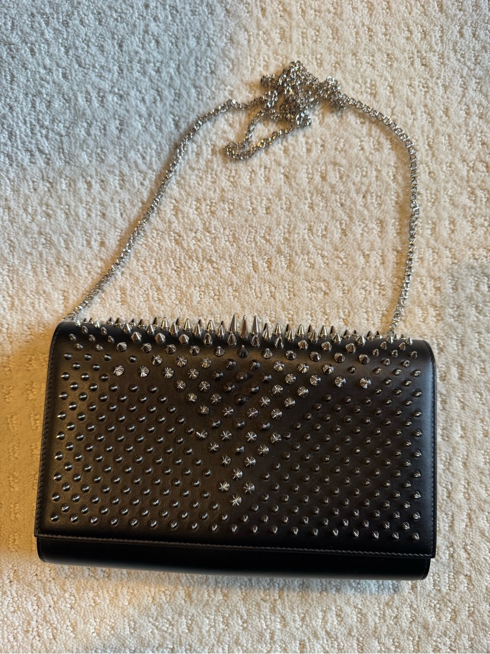 Christian Louboutin Paloma Spikes Studded Crossbody Clutch Bag Silver Hardware